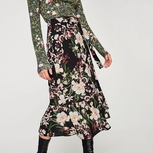Zara Floral Wrap Midi Skirt